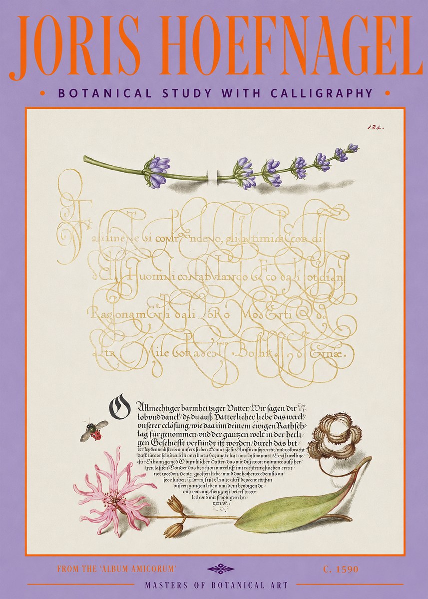 Joris Hoefnagel Botanical Study with Calligraphy IV No3 - Plakat