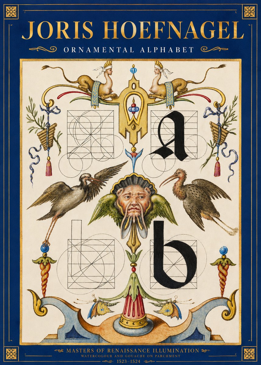 Joris Hoefnagel Ornamental Alphabet No3 - Plakat
