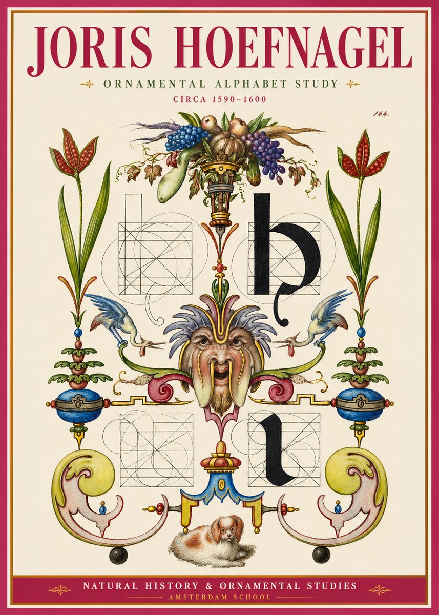 Joris Hoefnagel Floral Grotesque with Putto No4 - Plakat