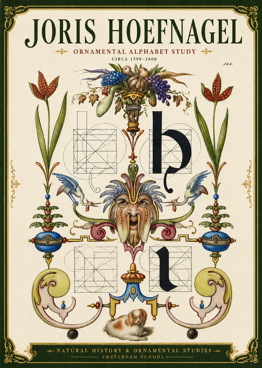 Joris Hoefnagel Floral Grotesque with Putto No6 - Plakat