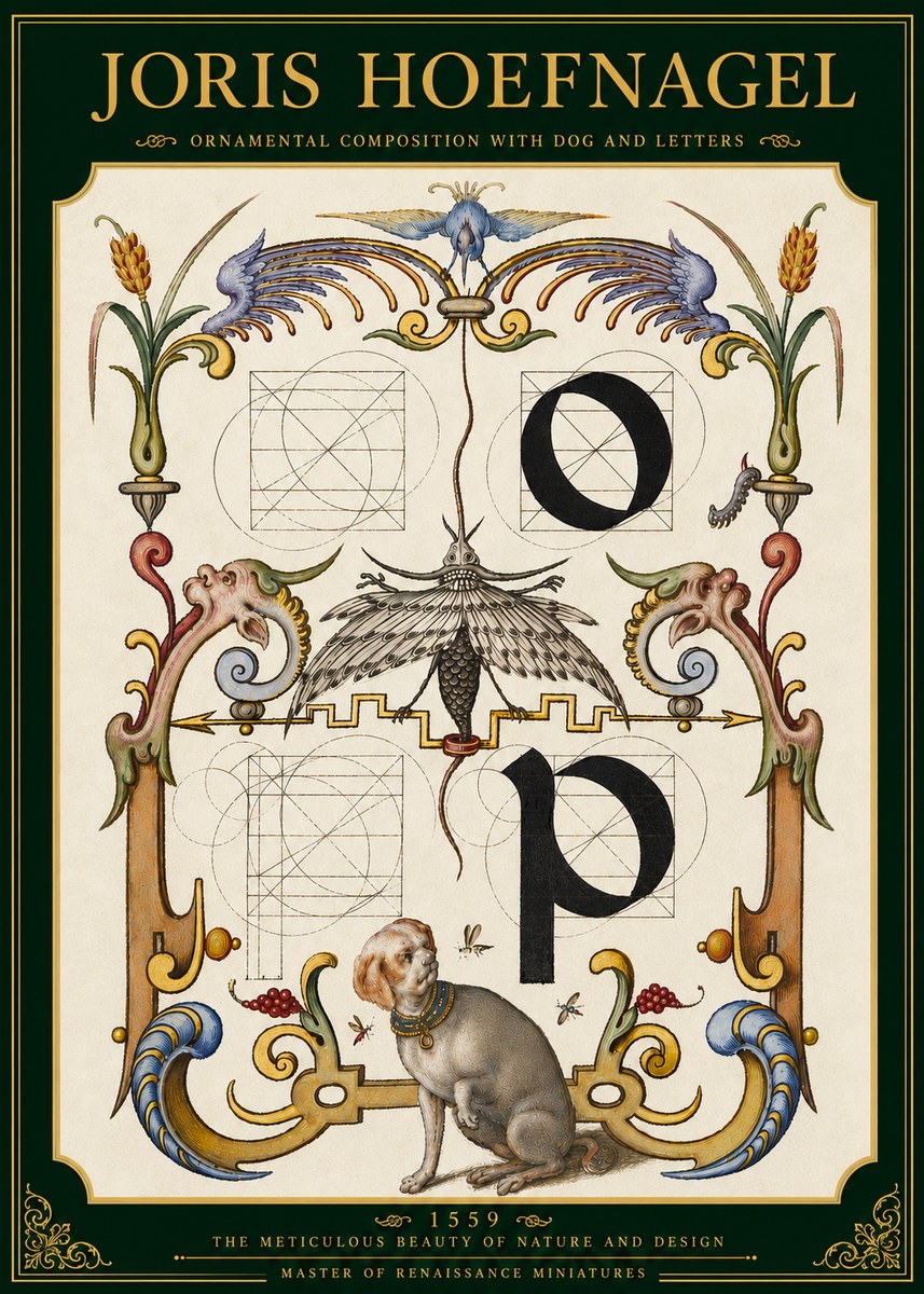 Joris Hoefnagel Ornamental Composition with Dog and Letters No5 - Plakat