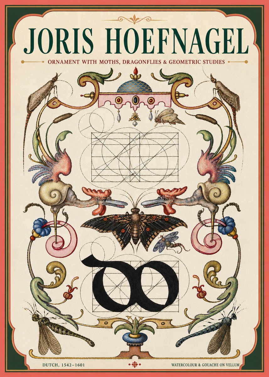 Joris Hoefnagel Ornament with Moths, Dragonflies & Geometric Studies No4 - Plakat