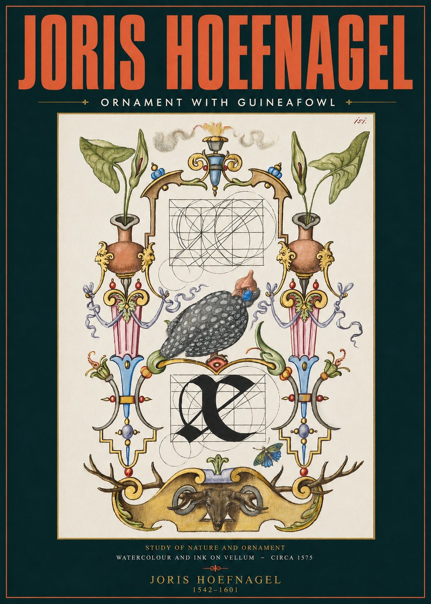 Joris Hoefnagel Ornament with Guineafowl No2 - Plakat