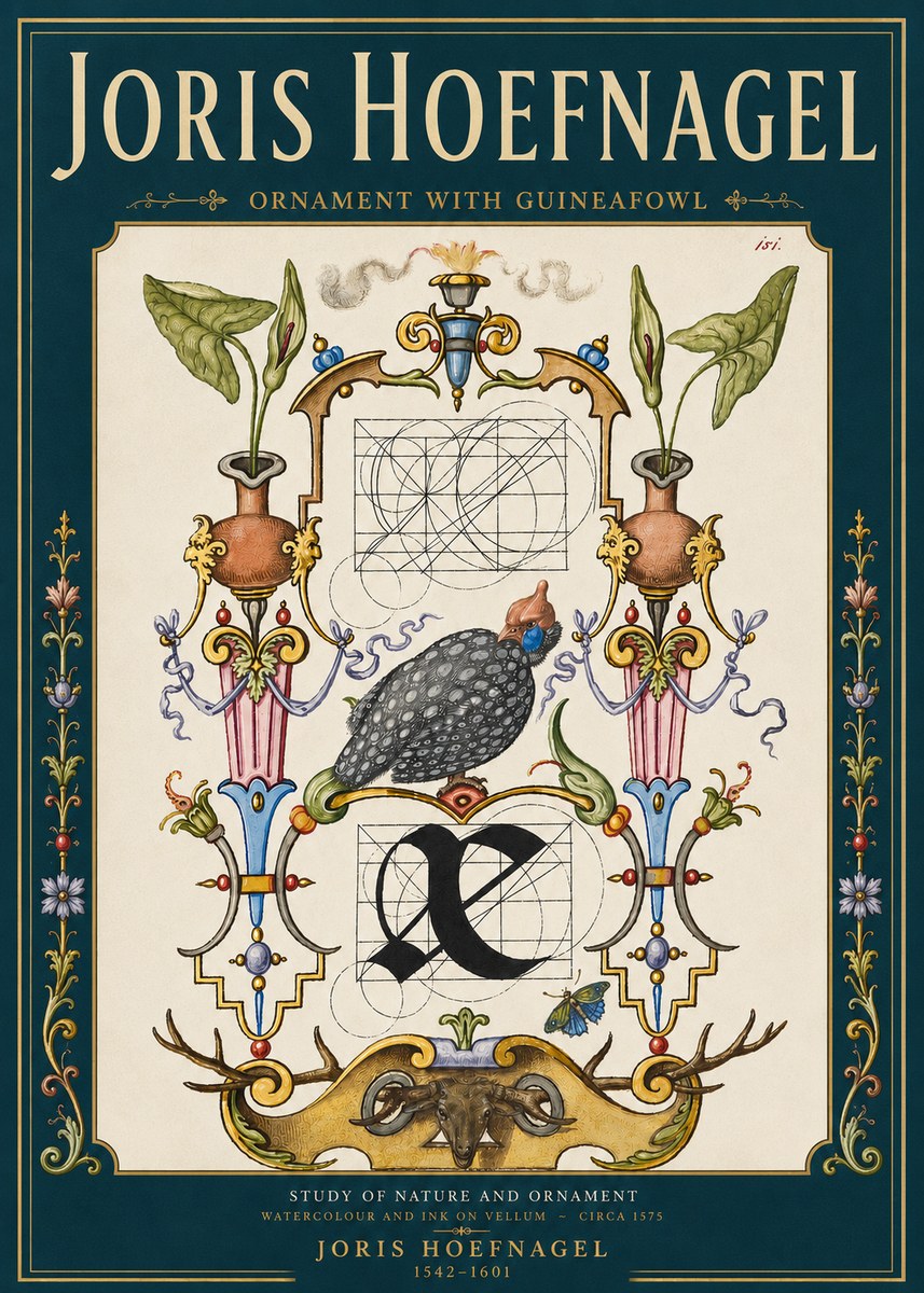 Joris Hoefnagel Ornament with Guineafowl No4 - Plakat