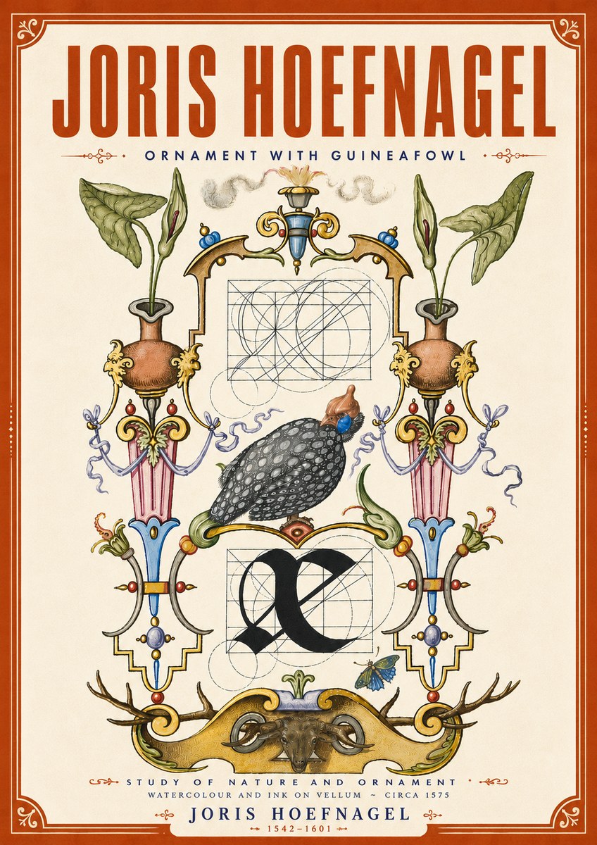 Joris Hoefnagel Ornament with Guineafowl No6 - Plakat