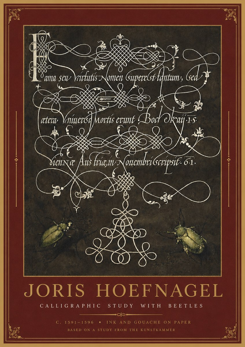Joris Hoefnagel Calligraphic Study with Beetles No2 - Plakat