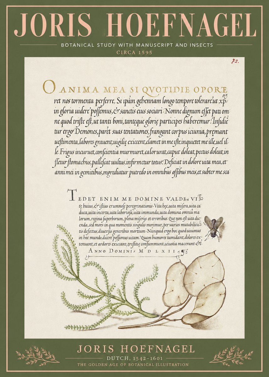 Joris Hoefnagel Botanical Study with Manuscript and Insects No3 - Plakat