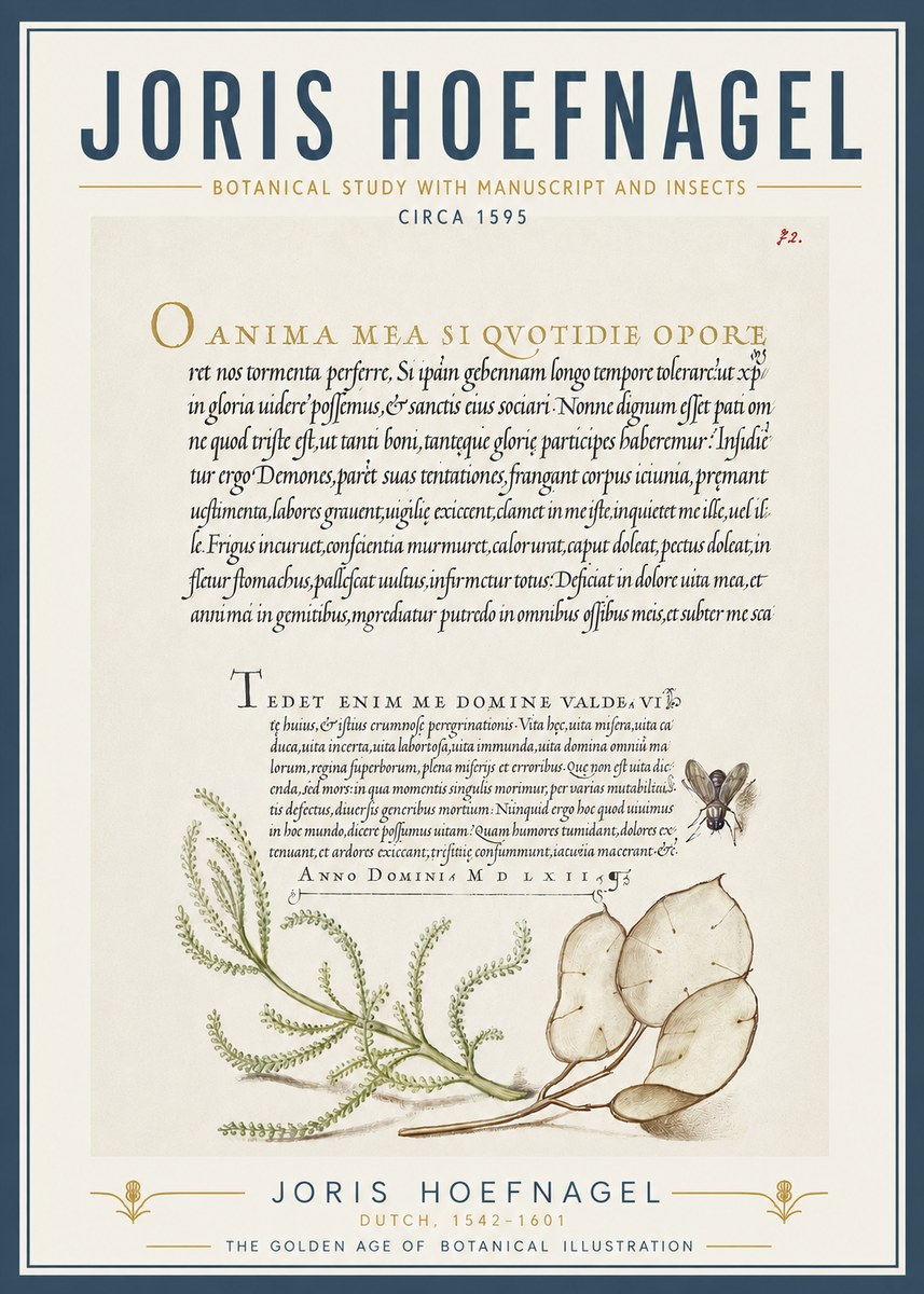 Joris Hoefnagel Botanical Study with Manuscript and Insects No5 - Plakat
