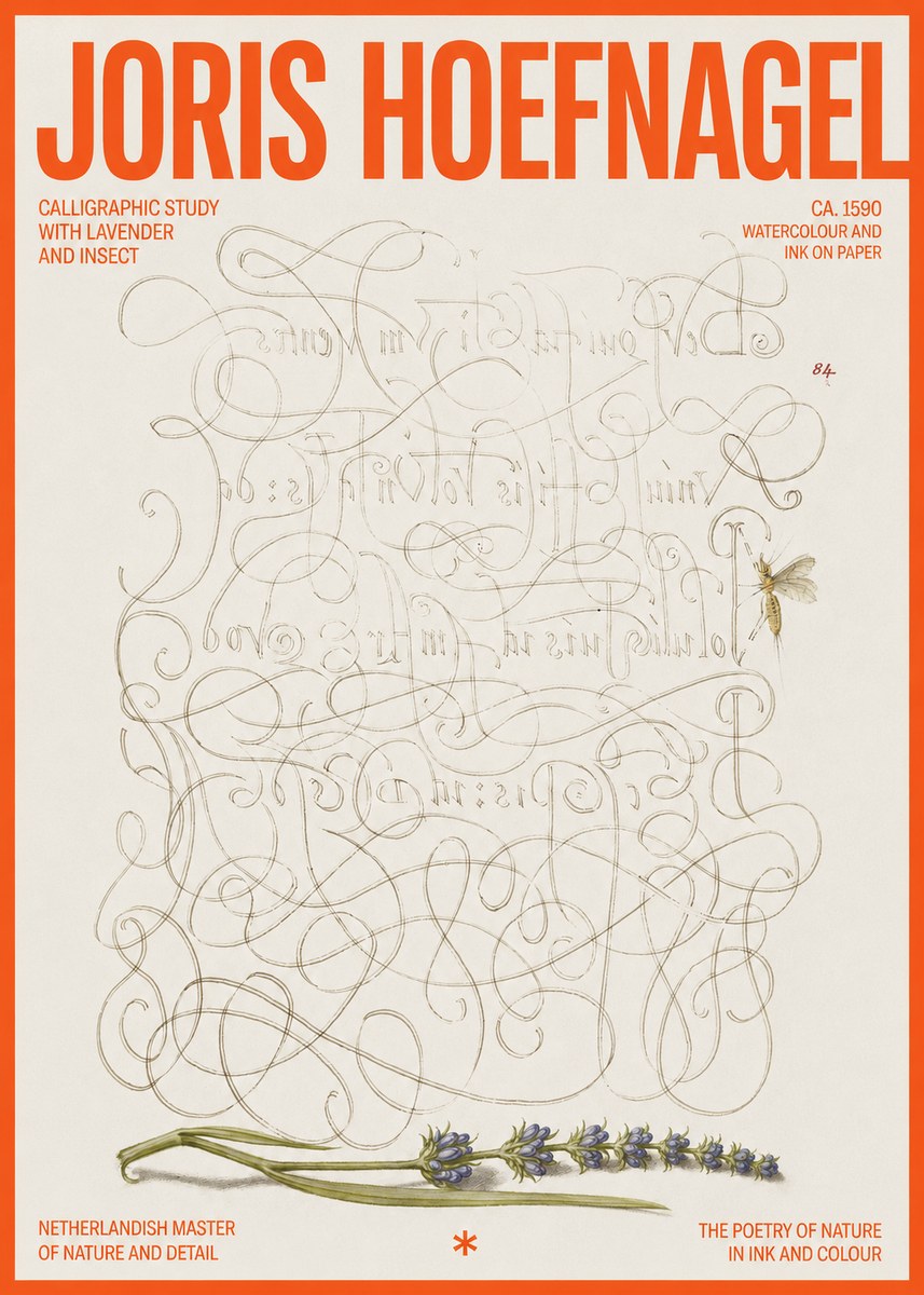 Joris Hoefnagel Calligraphic Study with Insect and Flower No6 - Plakat