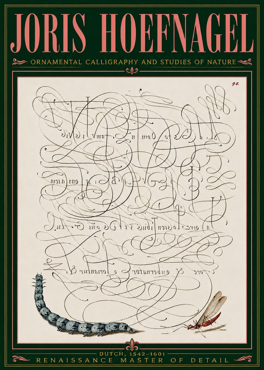 Joris Hoefnagel Ornamental Calligraphy and Studies of Nature No5 - Plakat