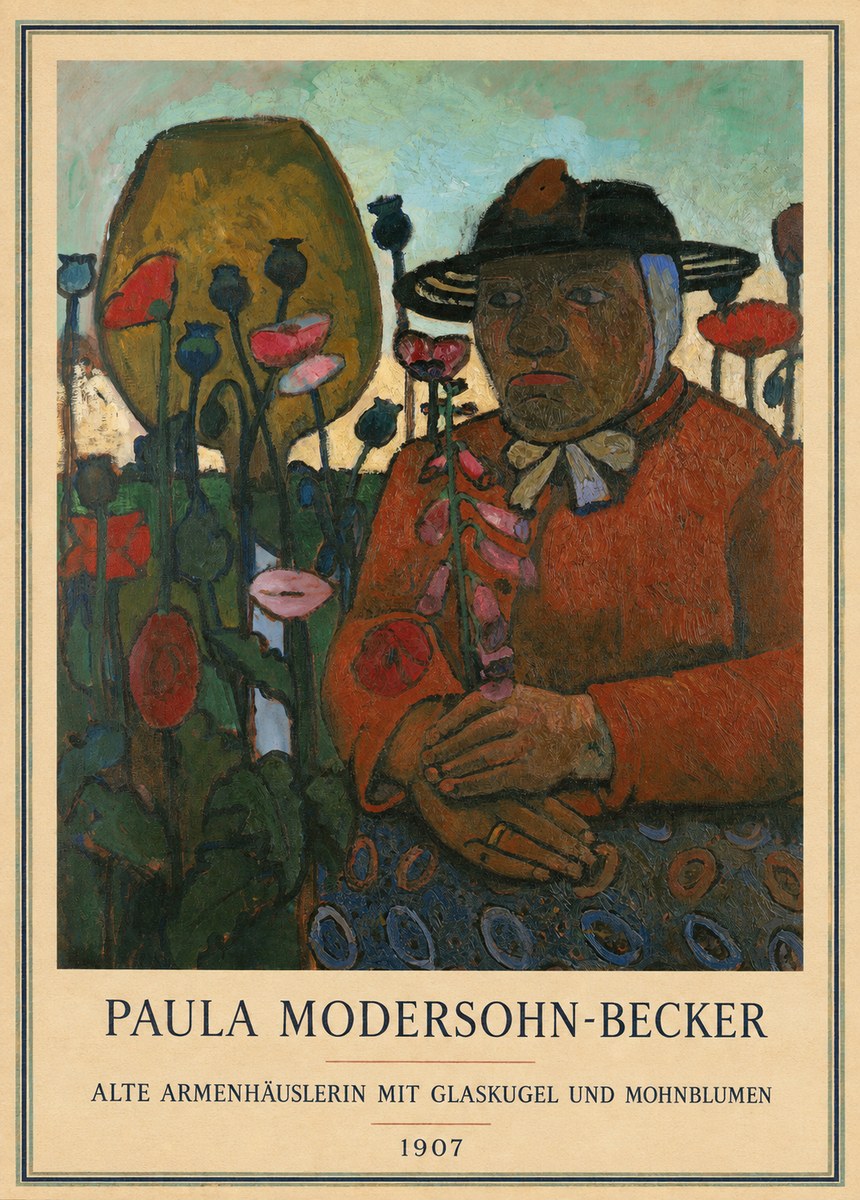 Paula Modersohn-Becker Alte Armenhäuslerin Mit Glaskugel Und Mohnblumen No3 - Plakat
