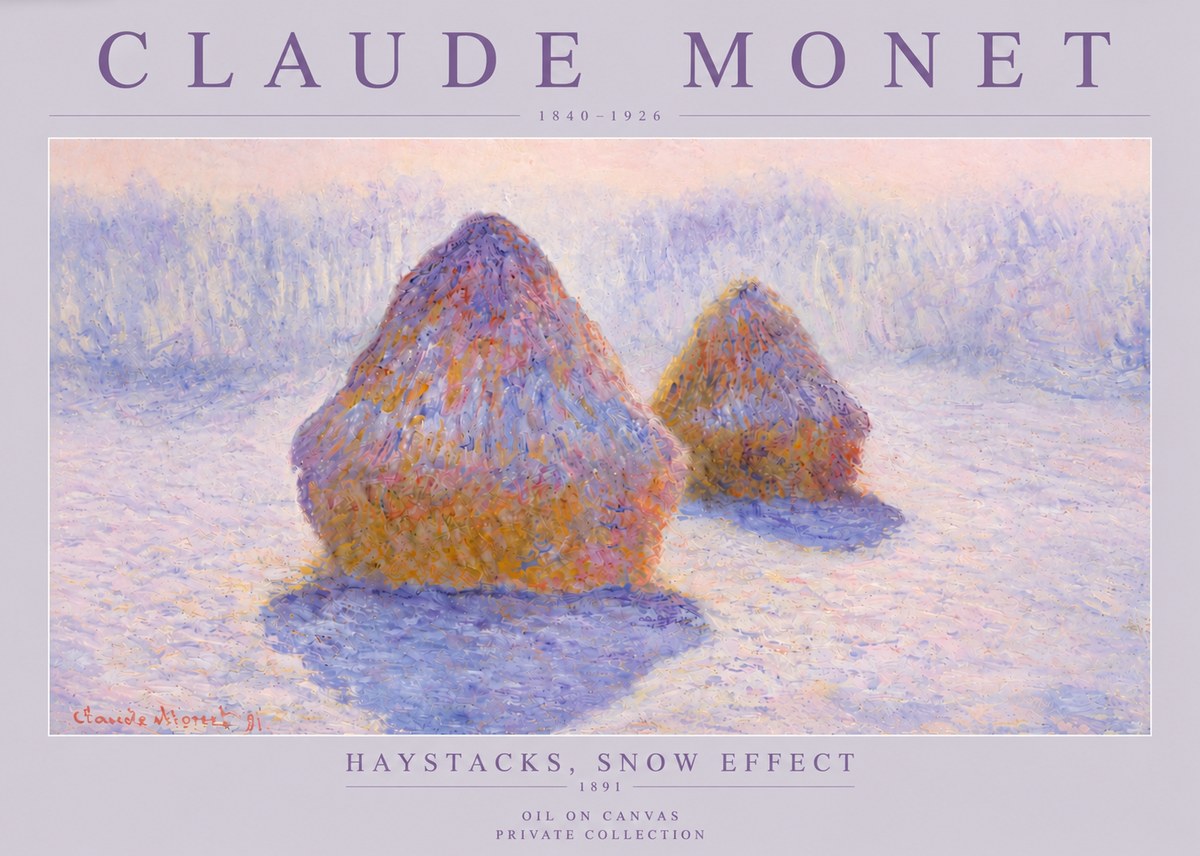 Monet Haystacks, Snow Effect No4 - Plakat