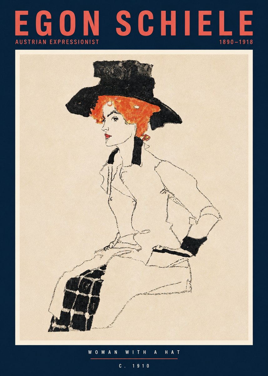 Schiele Woman with a Hat No2 - Plakat