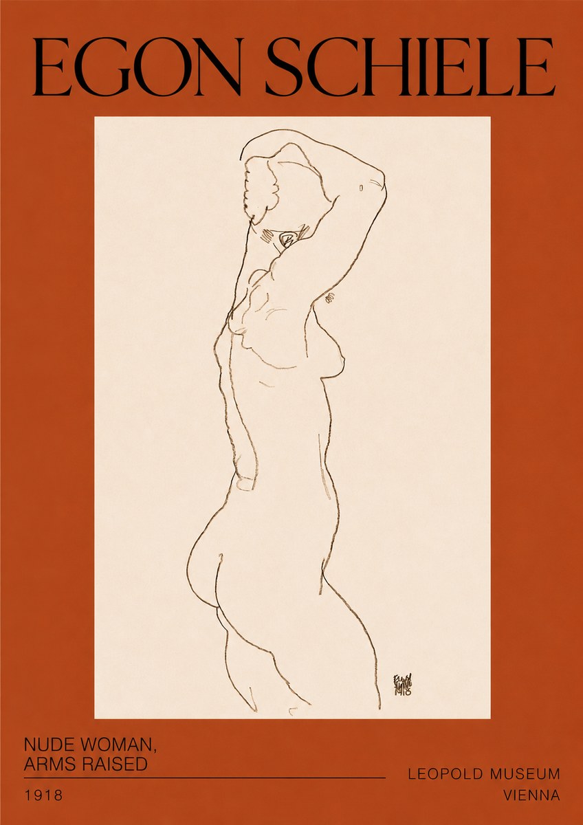 Schiele Nude Woman, Arms Raised No2 - Plakat