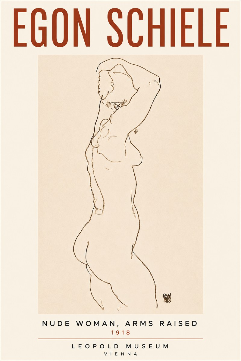 Schiele Nude Woman, Arms Raised No4 - Plakat