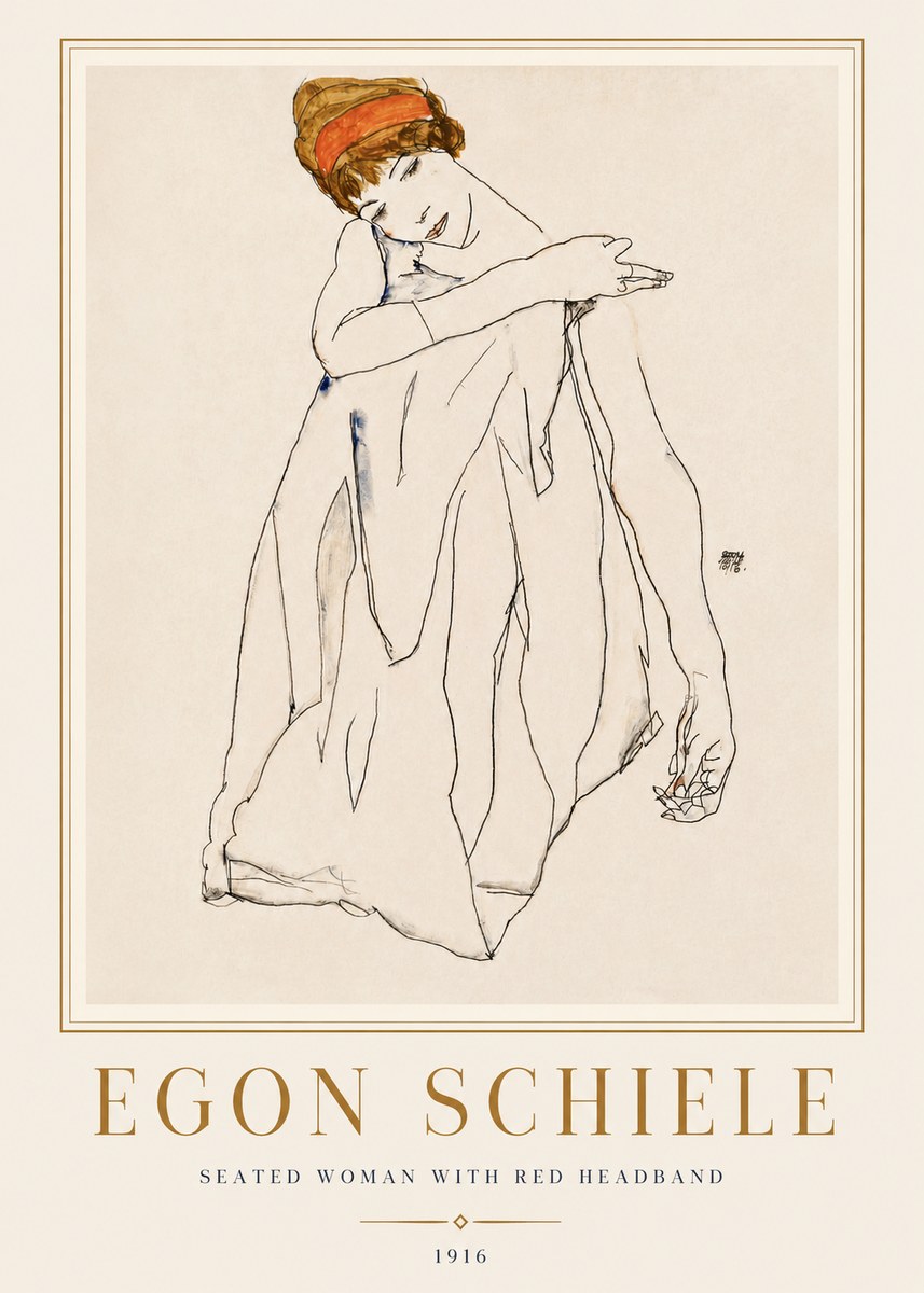 Schiele Seated Woman with Red Headband No4 - Plakat
