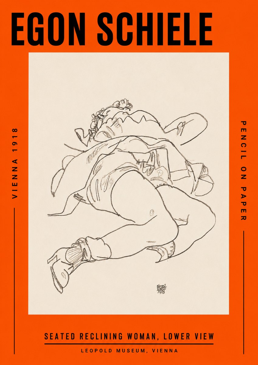 Schiele Seated Reclining Woman, Lower View No2 - Plakat