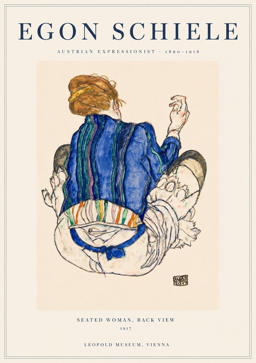 Schiele Seated Woman, Back View No1 - Plakat