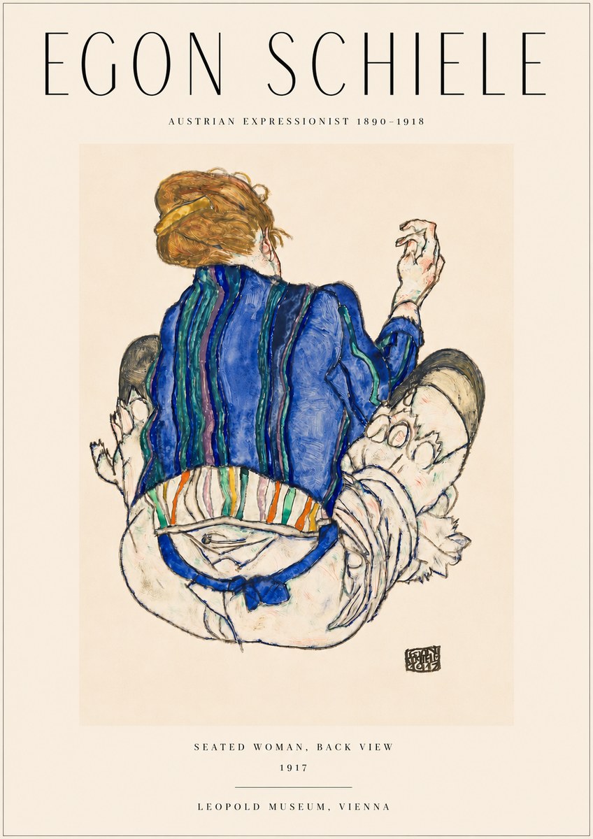 Schiele Seated Woman, Back View No3 - Plakat