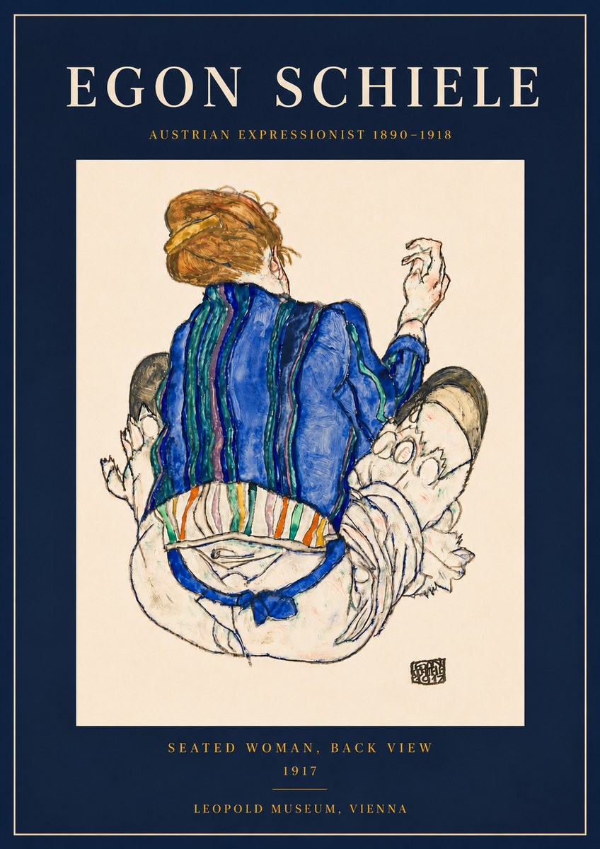 Schiele Seated Woman, Back View No6 - Plakat