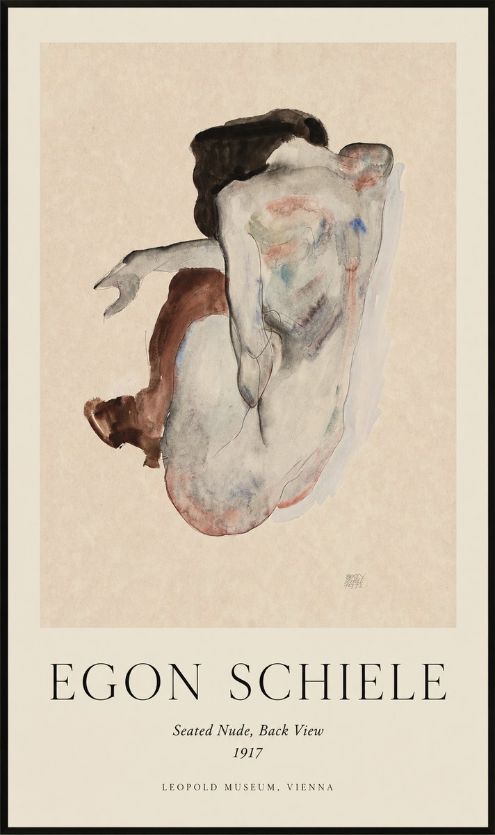 Schiele Seated Nude, Back View No1 - Plakat