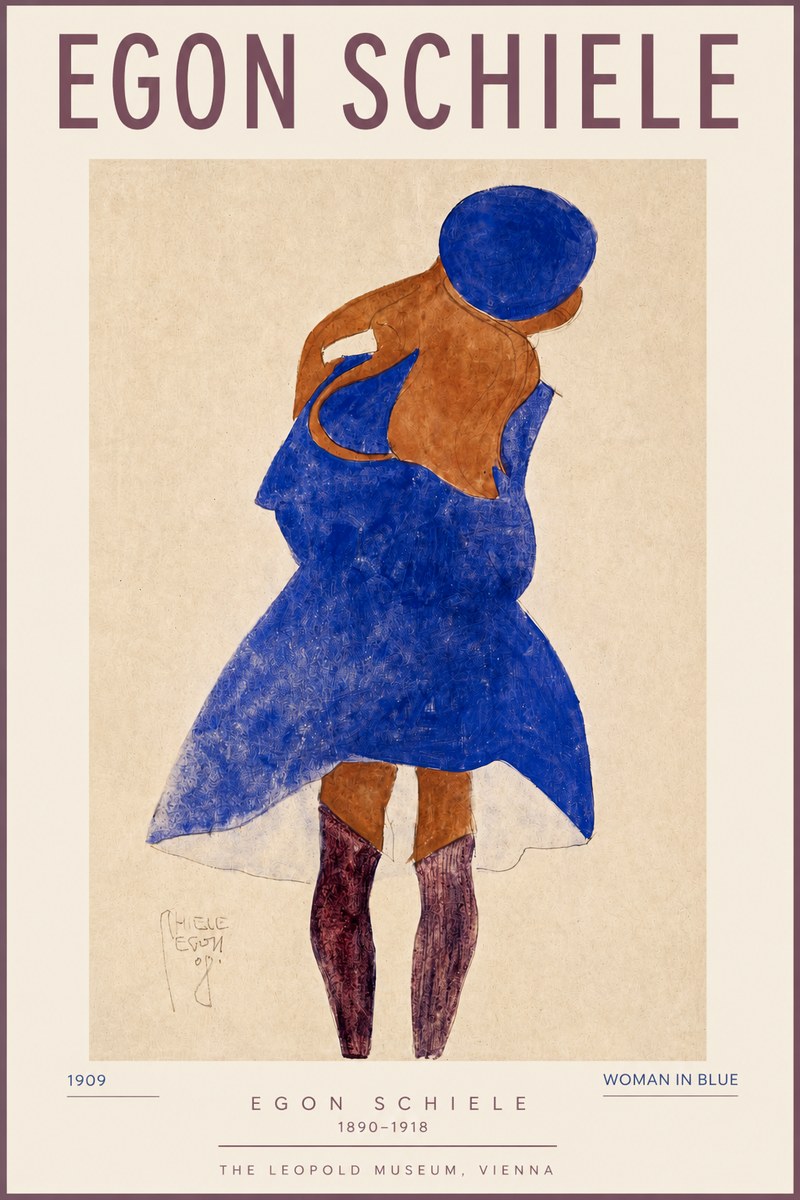 Schiele Blue Dress (Girl in Blue) No3 - Plakat
