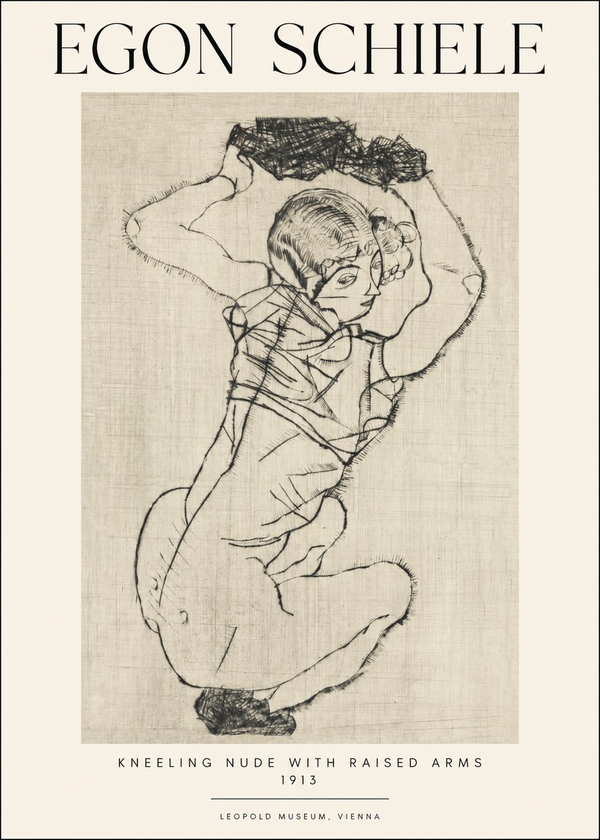 Schiele Kneeling Nude with Raised Arms No1 - Plakat
