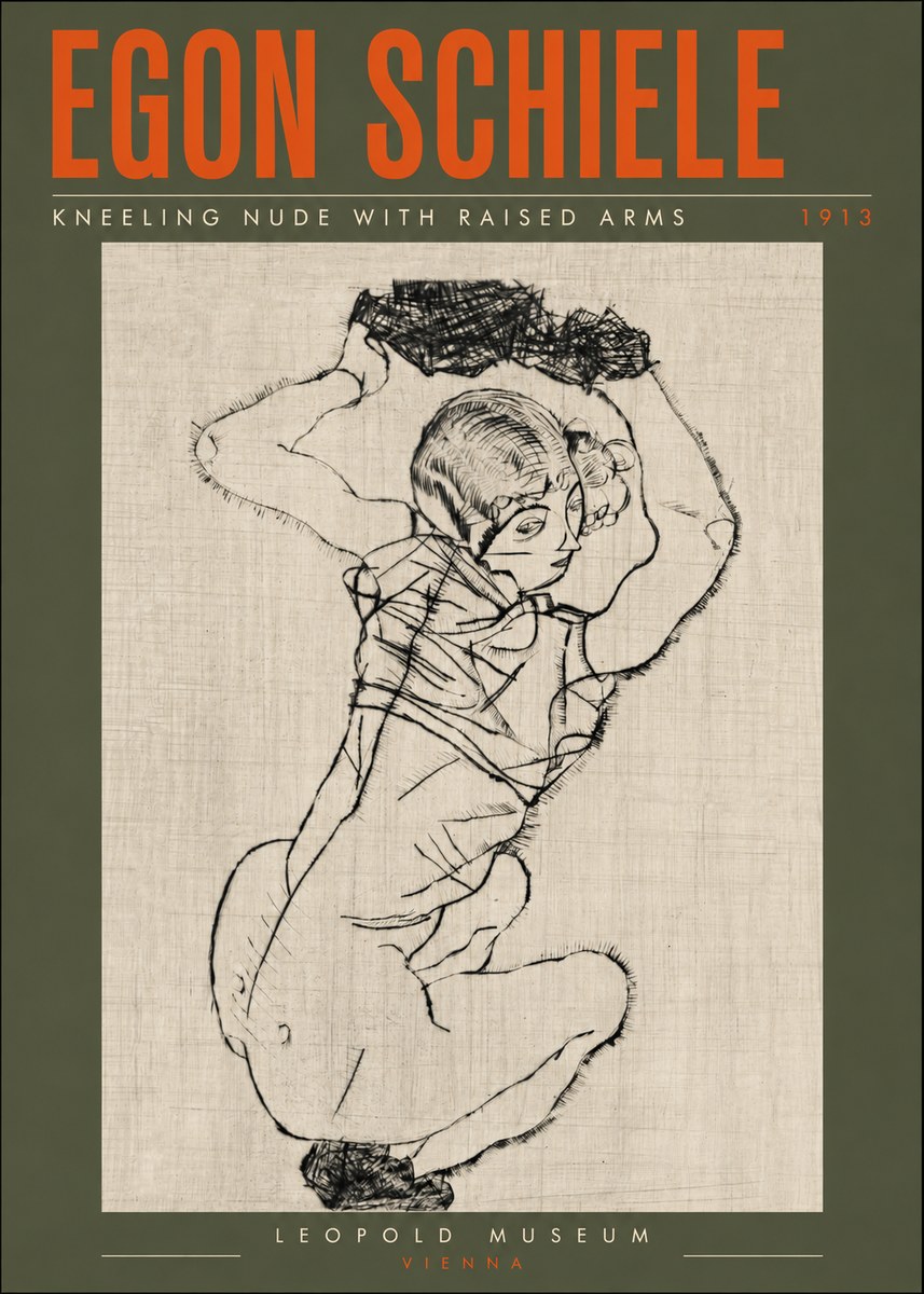 Schiele Kneeling Nude with Raised Arms No6 - Plakat