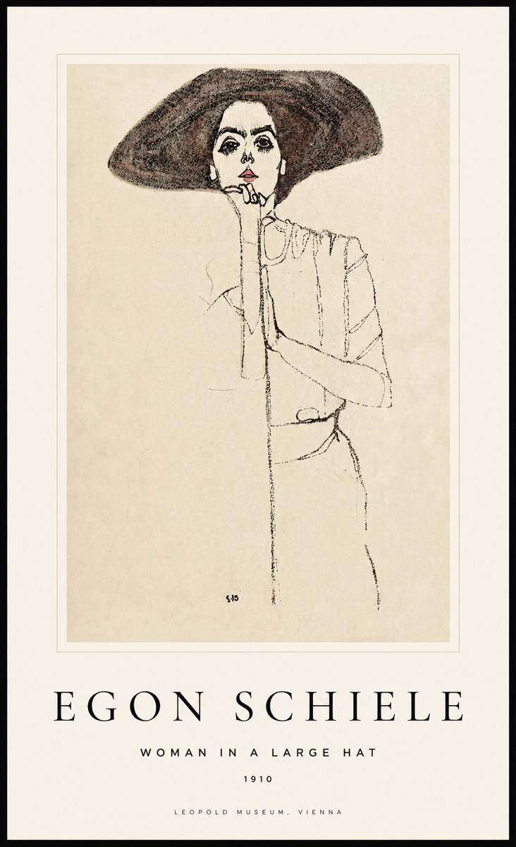 Schiele Woman in a Large Hat No1 - Plakat