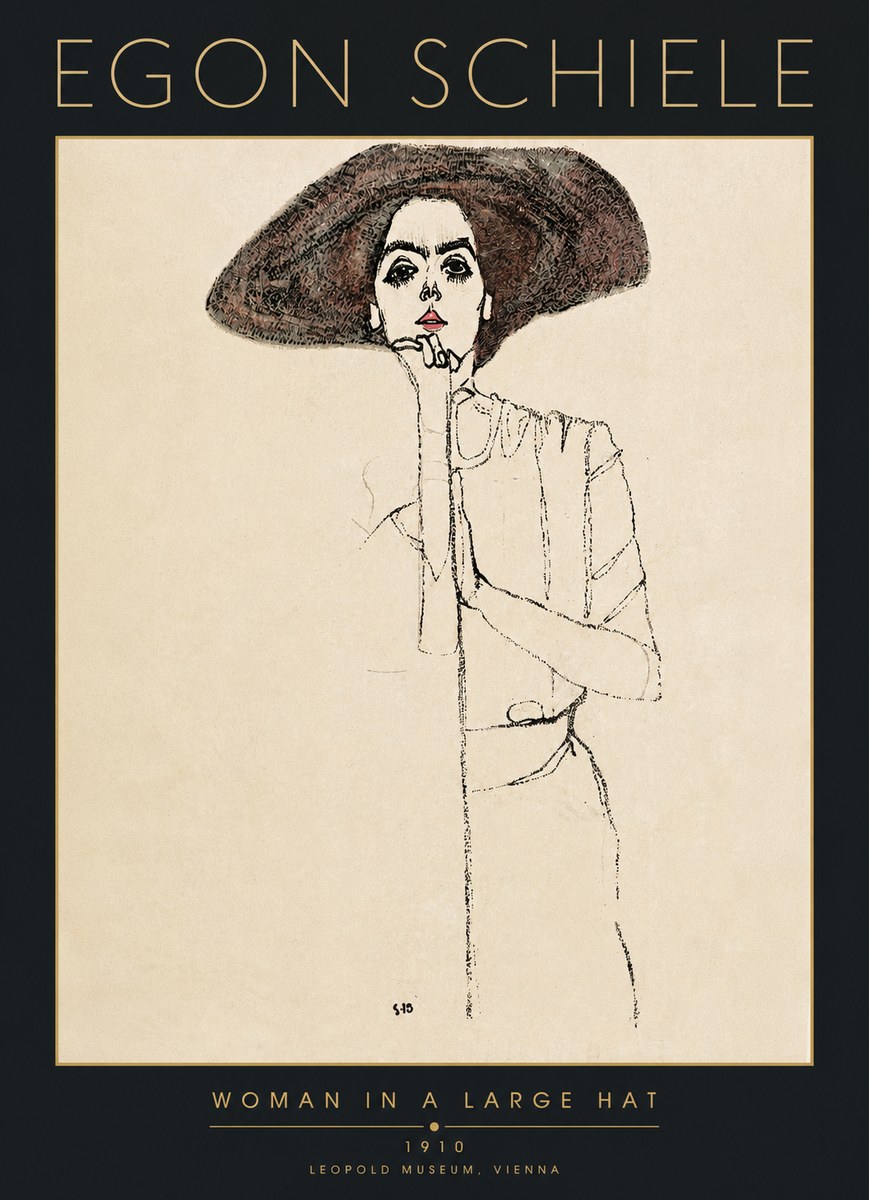 Schiele Woman in a Large Hat No5 - Plakat