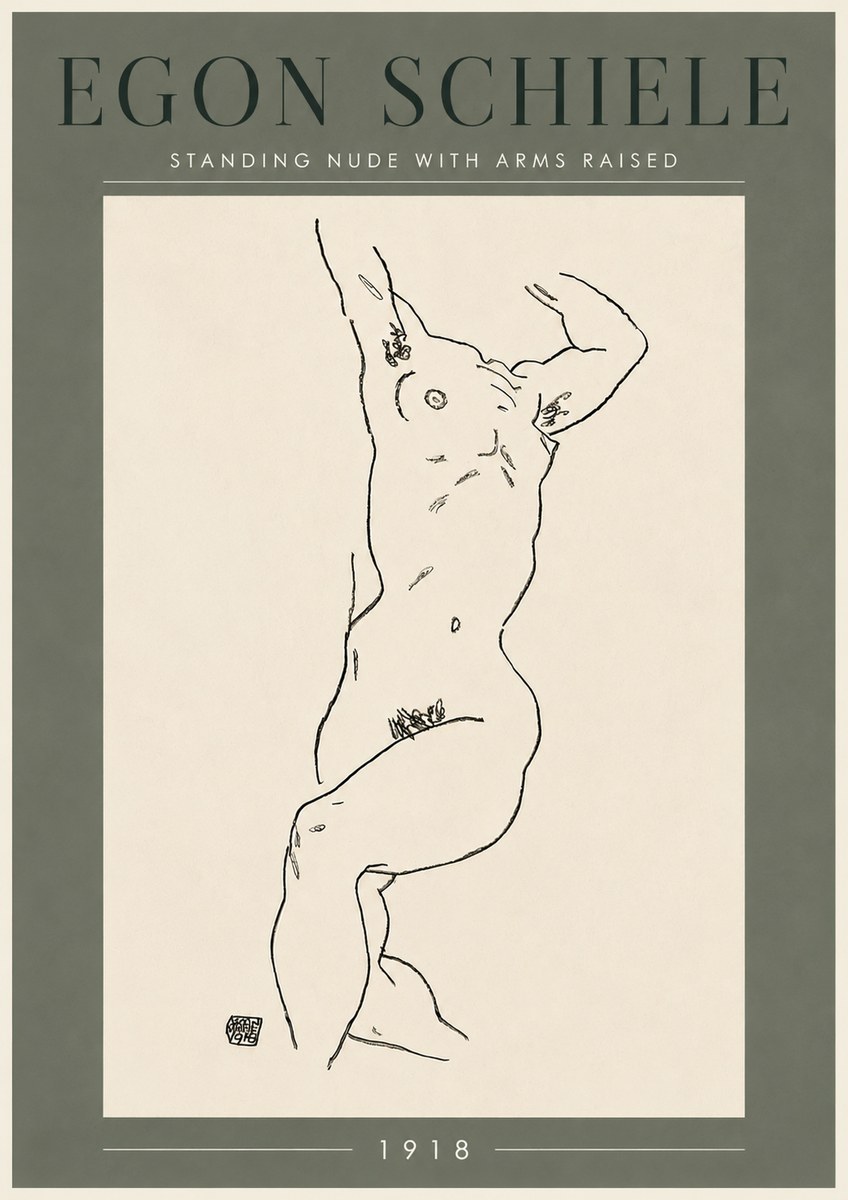 Schiele Standing Nude with Arms Raised No6 - Plakat