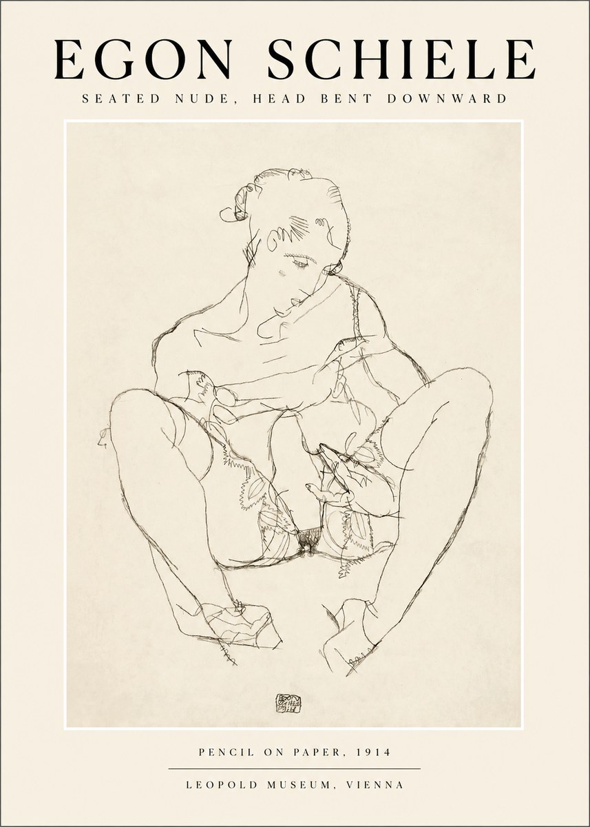 Schiele Seated Nude, Head Bent Downward No1 - Plakat