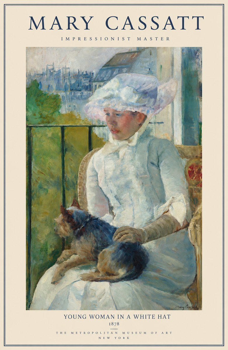 Mary Cassatt Young Woman in a White Hat No1 - Plakat