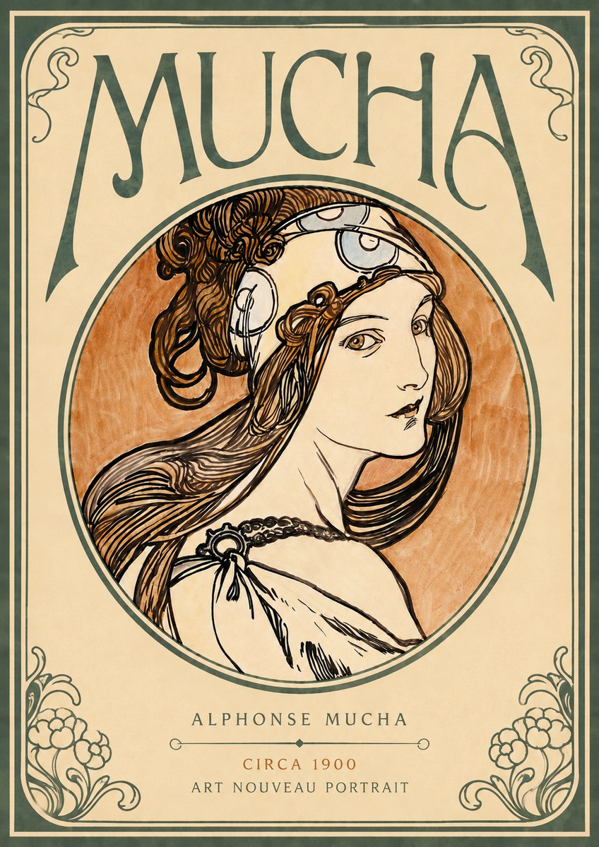 Mucha Art Nouveau Portrait I No4 - Plakat