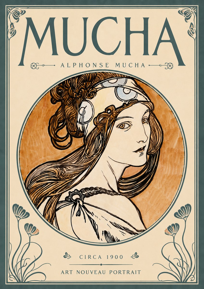 Mucha Art Nouveau Portrait I No5 - Plakat
