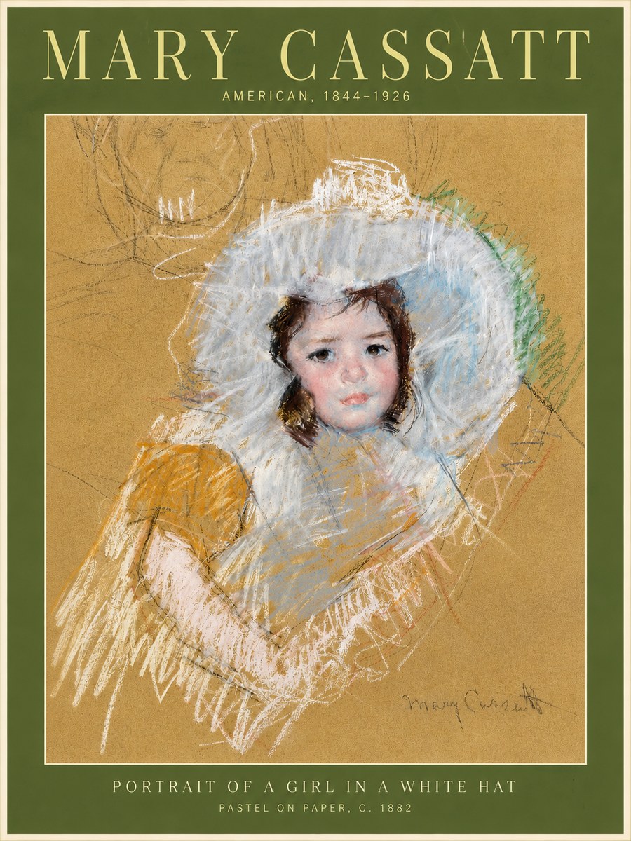 Mary Cassatt Portrait of a Girl in a White Hat No4 - Plakat