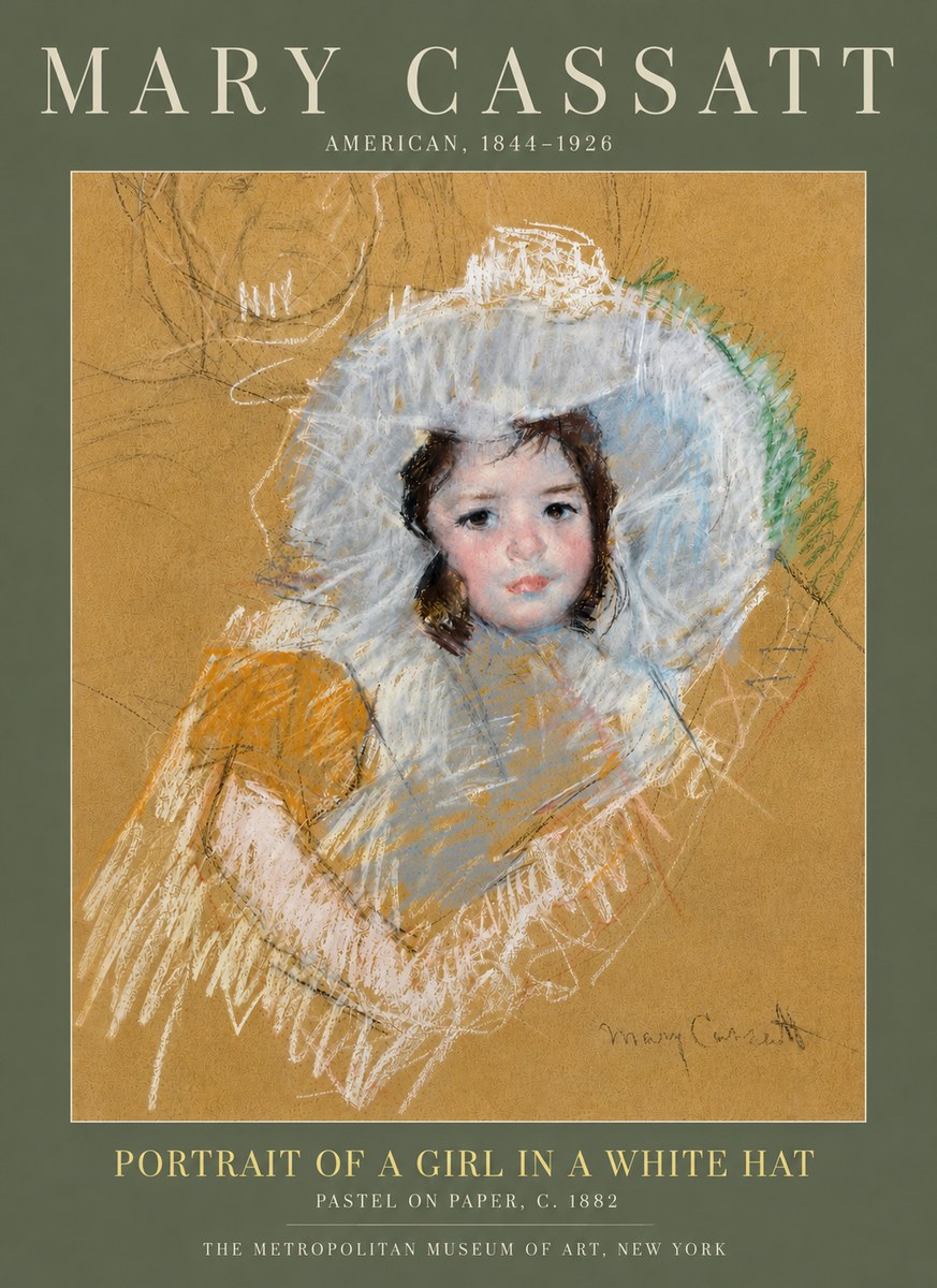 Mary Cassatt Portrait of a Girl in a White Hat No6 - Plakat