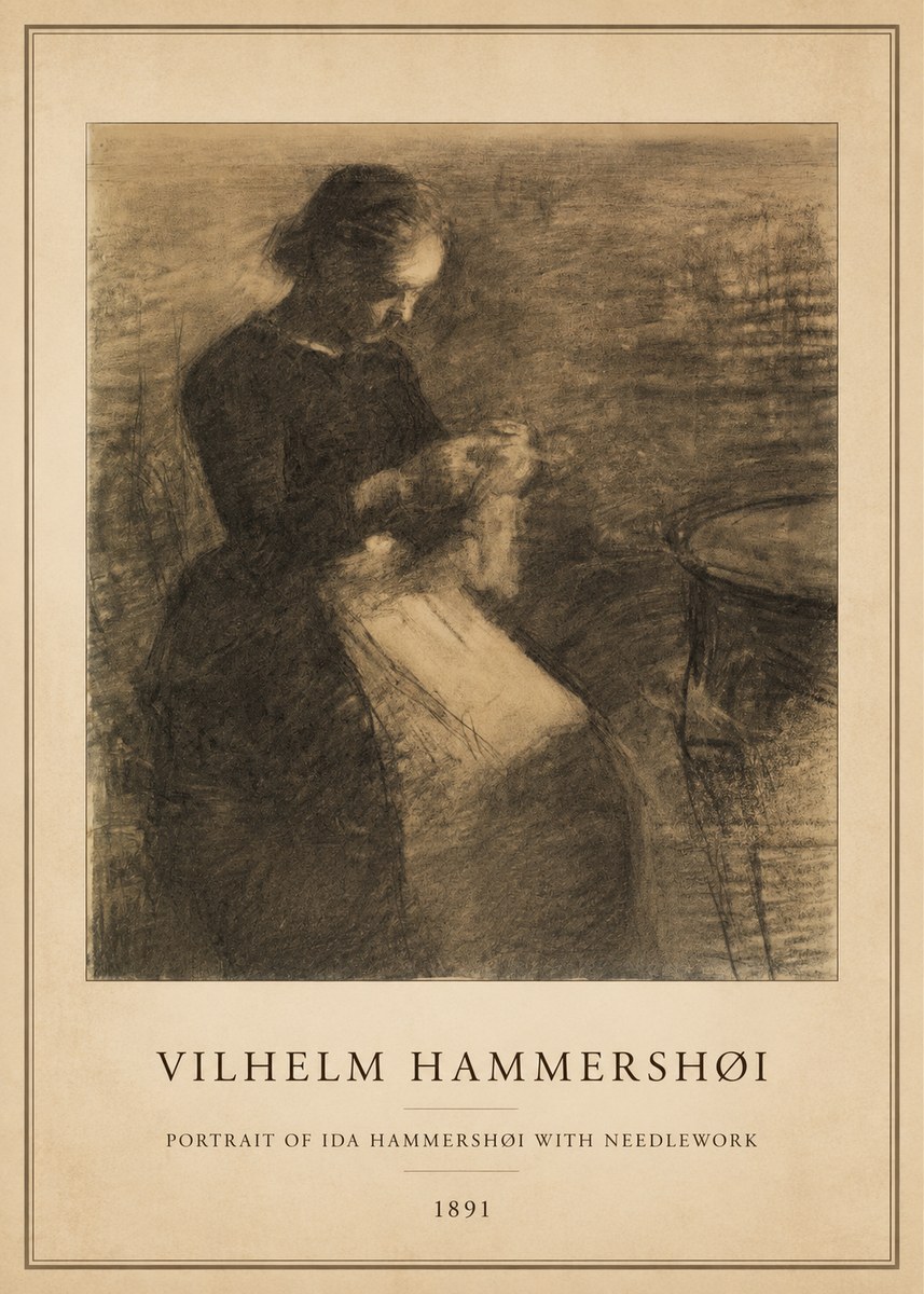 Vilhelm Hammershøi Portrait of Ida Hammershøi with Needlework No5 - Plakat