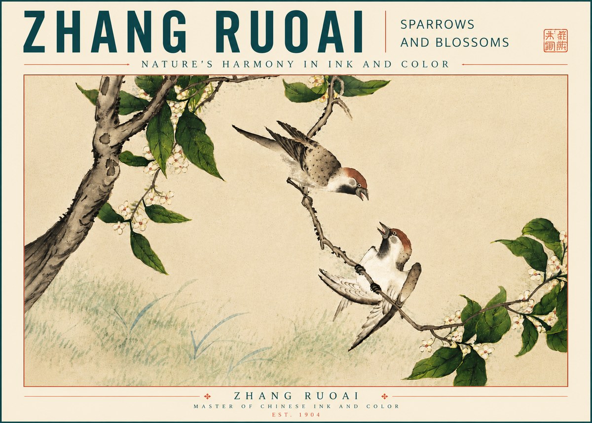 Zhang Ruoai Sparrows and Blossoms No5 - Plakat