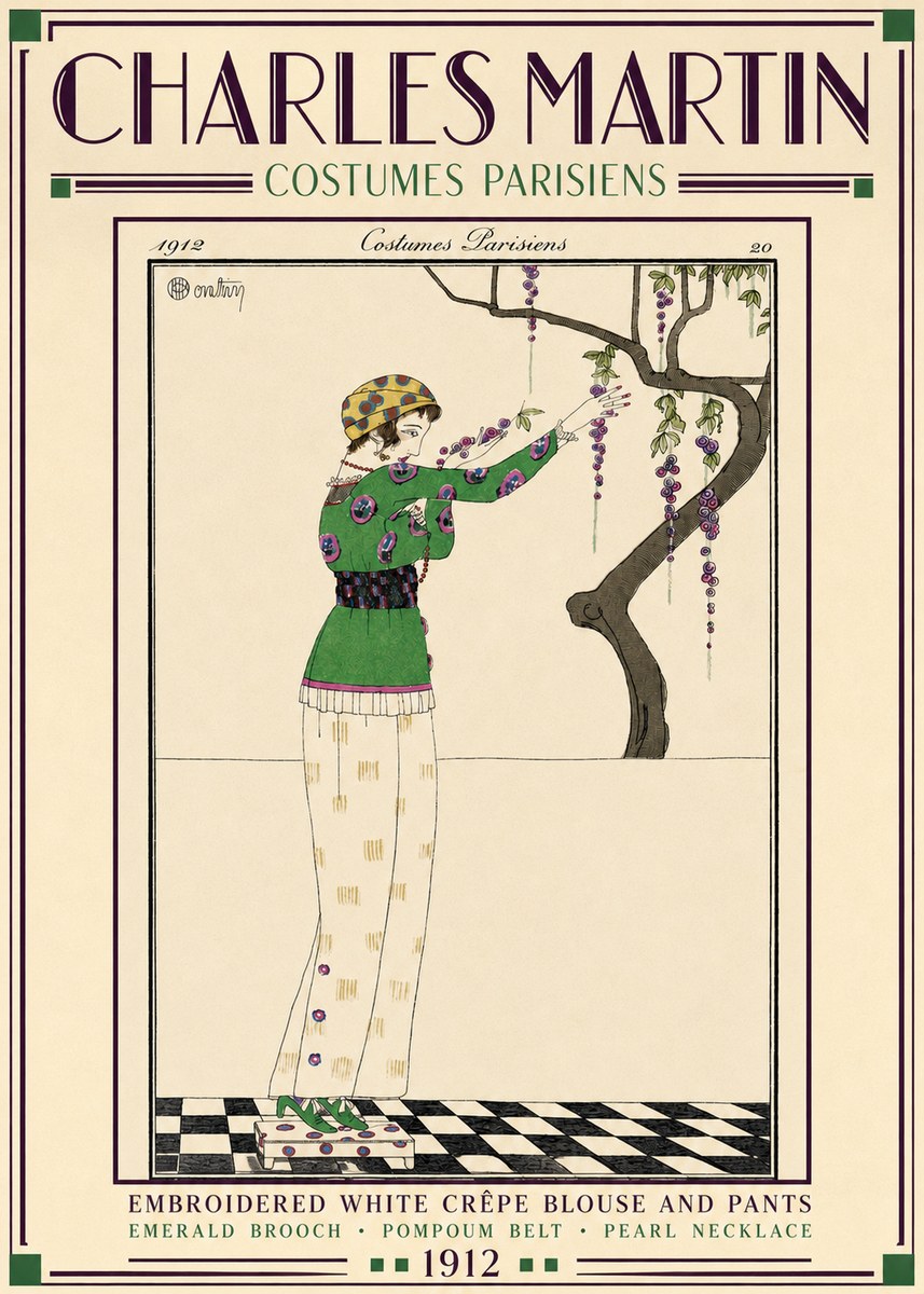 Charles Martin Embroidered White Crêpe Blouse and Pants No3 - Plakat