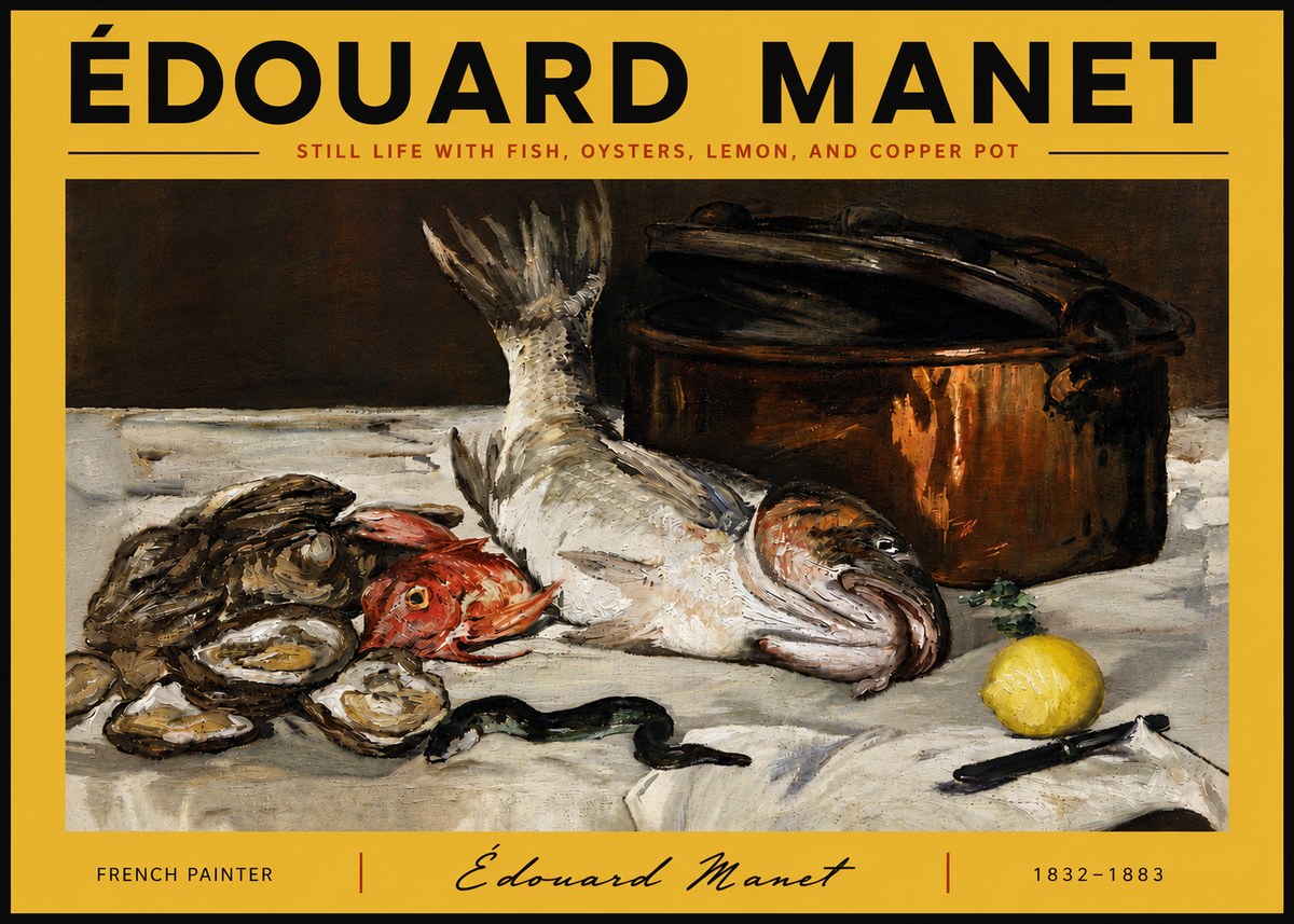Édouard Manet Still Life with Fish, Oysters, Lemon, and Copper Pot No6 - Plakat