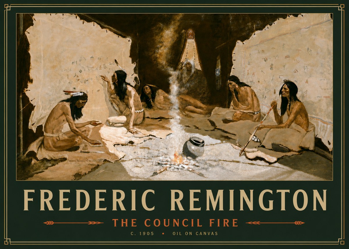 Frederic Remington The Council Fire I No4 - Plakat
