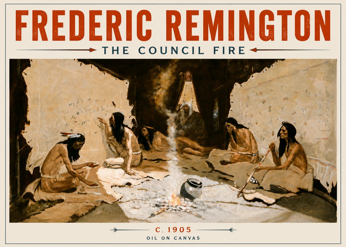 Frederic Remington The Council Fire I No5 - Plakat