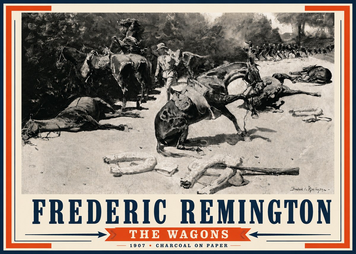 Frederic Remington The Wagons No4 - Plakat