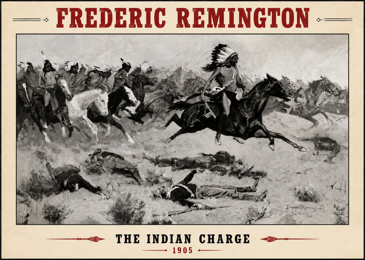 Frederic Remington The Indian Charge No4 - Plakat