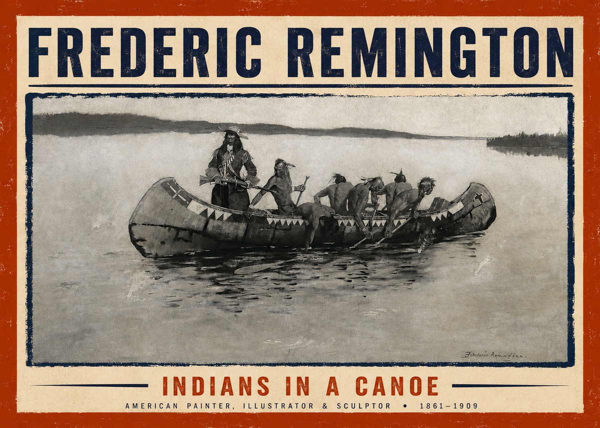 Frederic Remington Indians in a Canoe No2 - Plakat