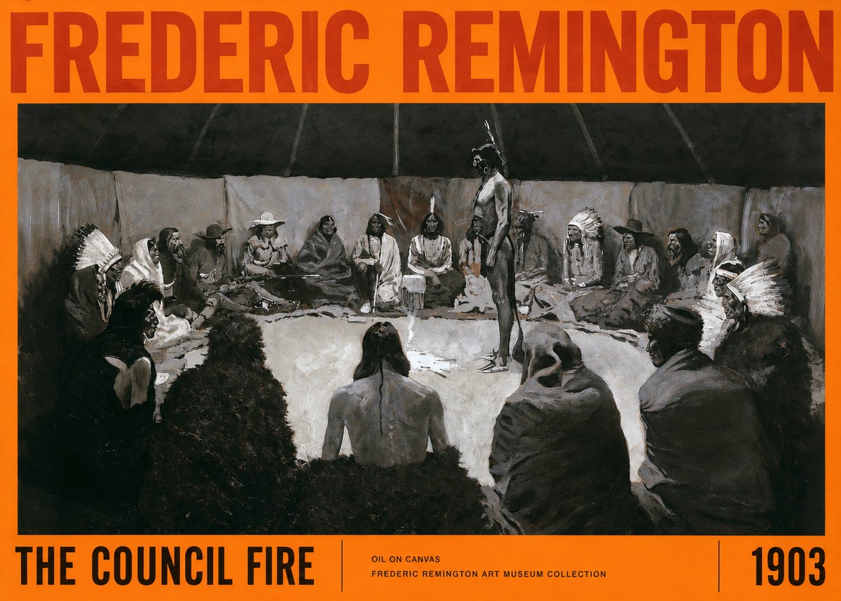 Frederic Remington The Council Fire II No2 - Plakat