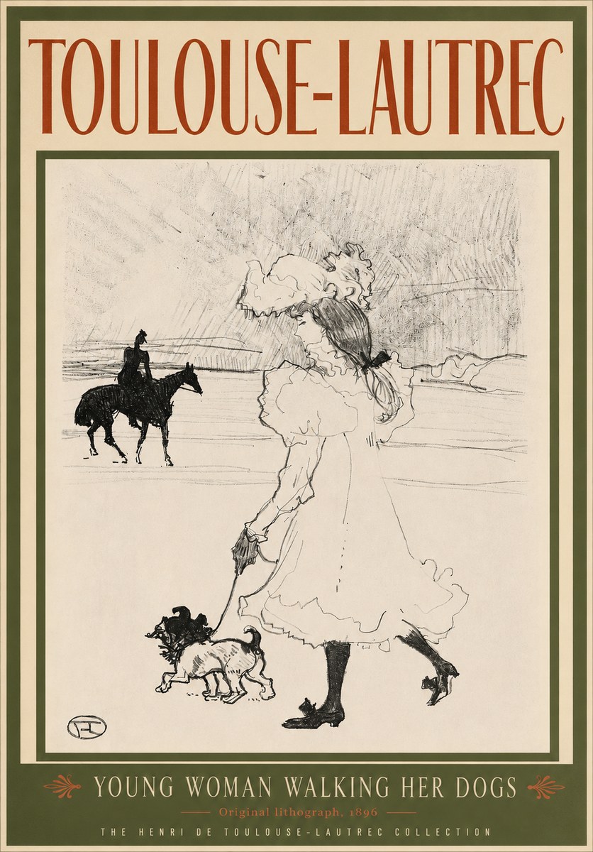 Toulouse-Lautrec Young Woman Walking Her Dogs No3 - Plakat