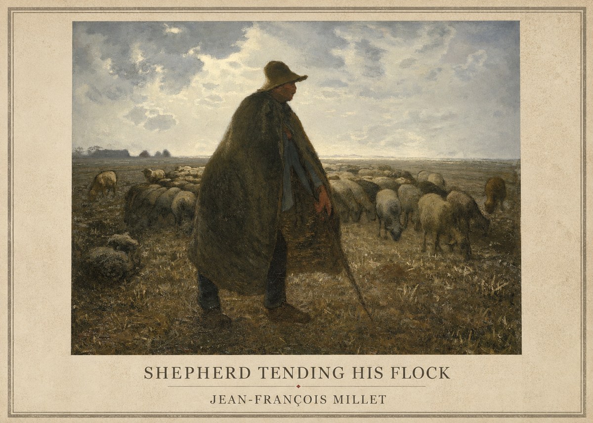 Jean-François Millet Shepherd Tending His Flock No1 - Plakat