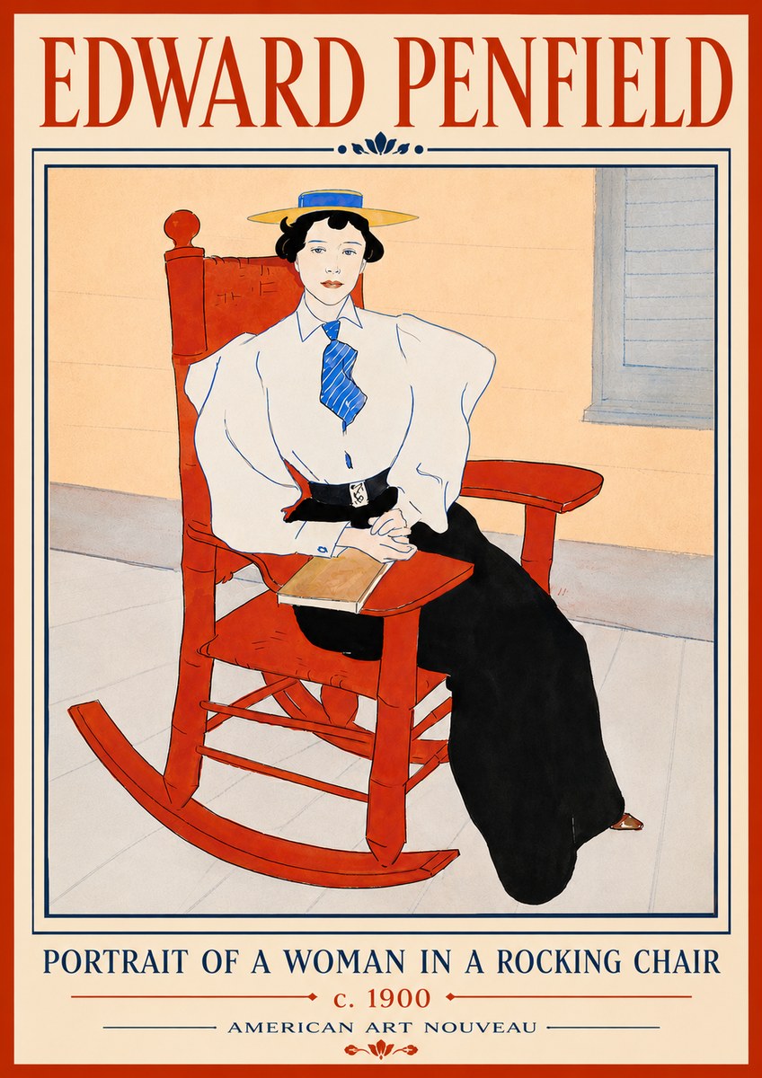 Edward Penfield Portrait of a Woman in a Rocking Chair No6 - Plakat